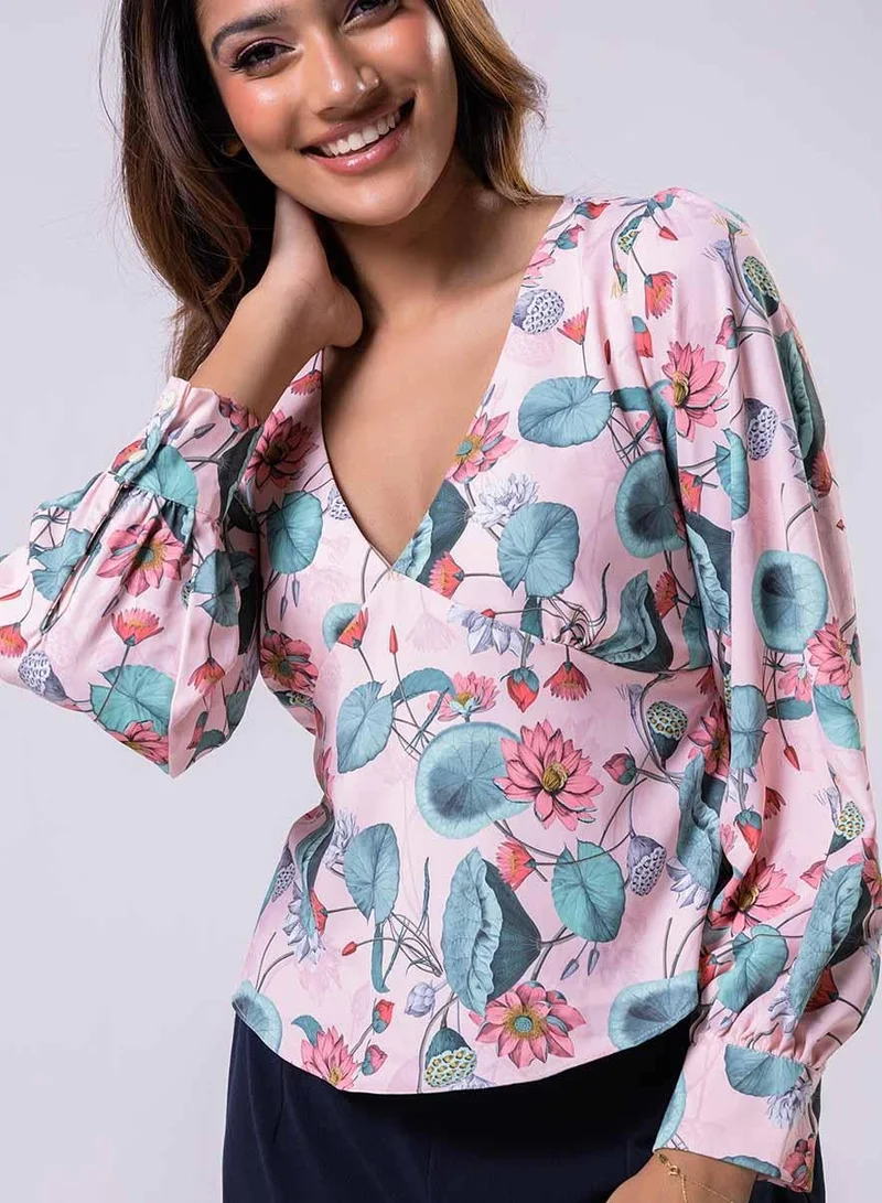 Zigzag  Long Sleeve V Neck Chiffon Printed Top for Women | Best Price UAE