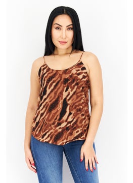 Bar III Women Crew Neck Sleeveless Allover Print Top, Brown  - Image 1