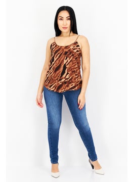 Bar III Women Crew Neck Sleeveless Allover Print Top, Brown  - Image 3