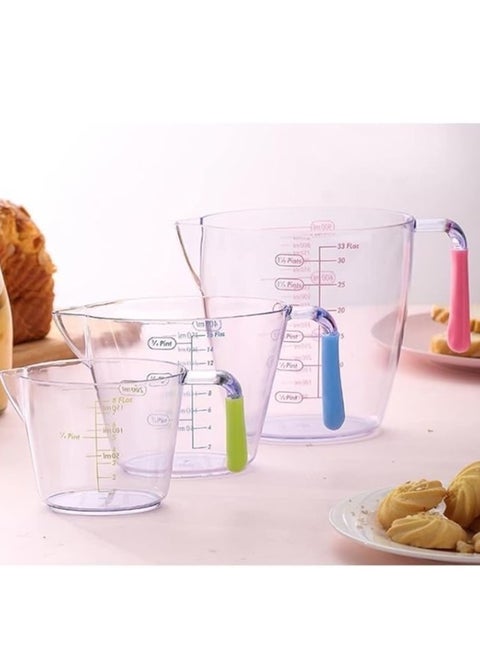 3pcs Clear Plastic Measuring Bowls Set 200ml/400ml/900ml, Easy to Read Measurements, Precise Cooking