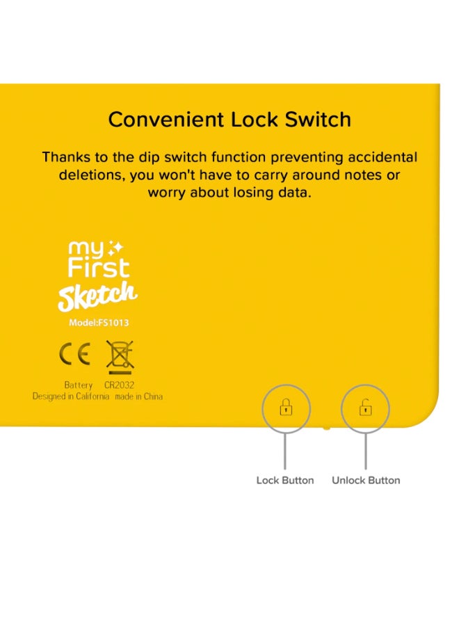 myFirst Sketch 3 | LCD Writing Tablet for Kids, 10" Size Drawing Doodle Board, Zero Delay, One-Key Erase Function, Lock Switch, Pressure Sensitive, Pen-on-Paper Experience, 1yr Battery Life - Yellow - Image 5