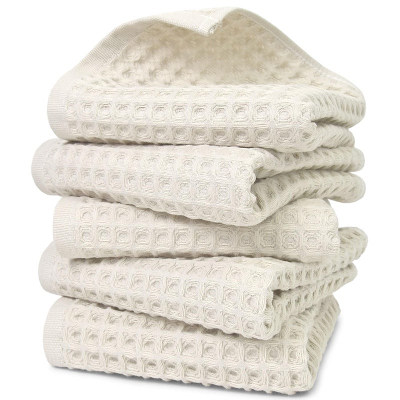 Jacquotha Waffle Hand Towels 5-Piece (Mist White) â€“ Cotton, Quick Dry, Lint Free, 13â€ x 29â€ - Image 1