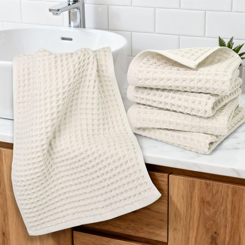 Jacquotha Waffle Hand Towels 5-Piece (Mist White) â€“ Cotton, Quick Dry, Lint Free, 13â€ x 29â€ - Image 2
