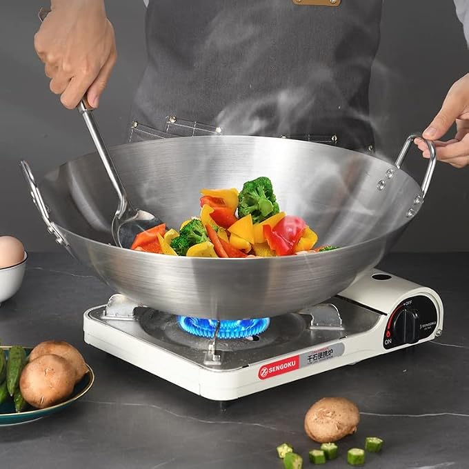 Unity Stainless Steel Wok Pan Uncoated Chinese Pan Heavy Stainless Steel Wok Skillet Frying Cooking Pan Compatible All Stoves26Cm - Image 3