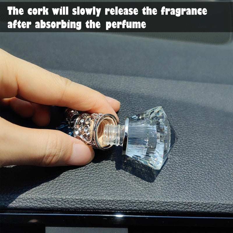 Motaney Car Air Freshener Diffuser Hanging Ornament, Diamond-Shaped Empty Crystal Bottle Car Mirror Hanging Accessories, Elegant Bottle Pendant with Wooden Caps Rear View Mirror Accessories - Image 5