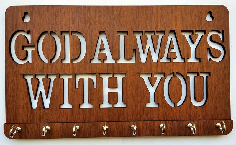 My Dream Carts God Always with You Key Holder for Wall Stylish, Wooden Key Hanger, Key Stand, Keychain Hanger, Key Chain Holders for Home, Wood Wall Mounted, Designer Motivational Quotes Key Holders - Image 1