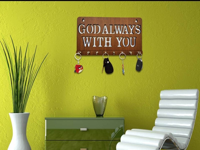 My Dream Carts God Always with You Key Holder for Wall Stylish, Wooden Key Hanger, Key Stand, Keychain Hanger, Key Chain Holders for Home, Wood Wall Mounted, Designer Motivational Quotes Key Holders - Image 5