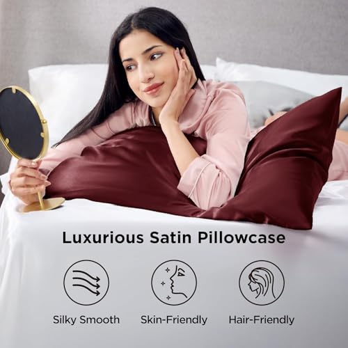 Go Well Satin Silk Pillow Cover for Hair and Skin 2 Piece with 3 Piece Satin Scrunchies for Women Stylish Silk Pillow Covers with Envelope Closure end Design|Silk Pillow Cases(Maroon) 600 TC - Image 3