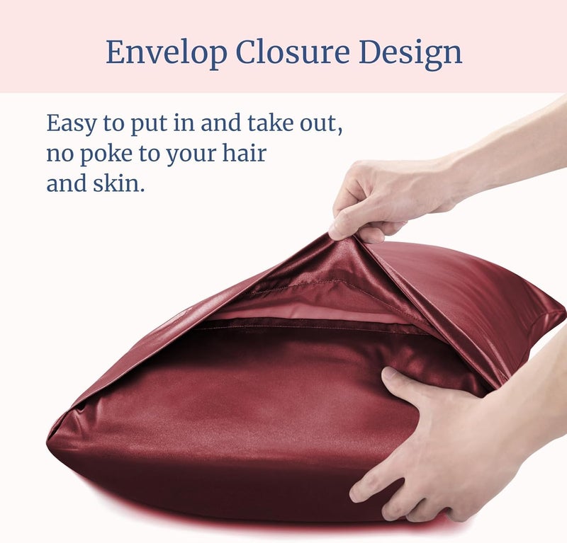 Go Well Satin Silk Pillow Cover for Hair and Skin 2 Piece with 3 Piece Satin Scrunchies for Women Stylish Silk Pillow Covers with Envelope Closure end Design|Silk Pillow Cases(Maroon) 600 TC - Image 4