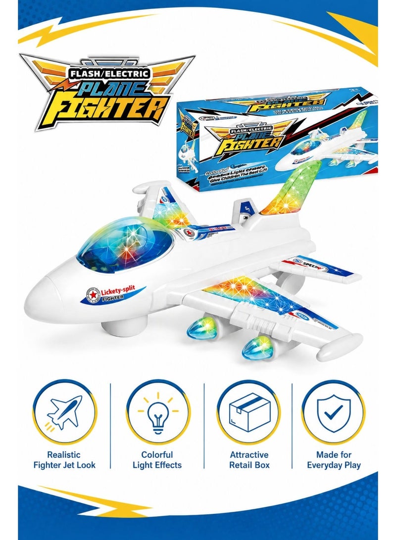 دي اي تي لعبة طائرة كهربائية بإضاءة وصوت، تصميم مقاتلة “Plane Fighter” مع عجلات للحركة الأرضية، 25 سم – أبيض/أزرق (هدية للأطفال) - Image 3