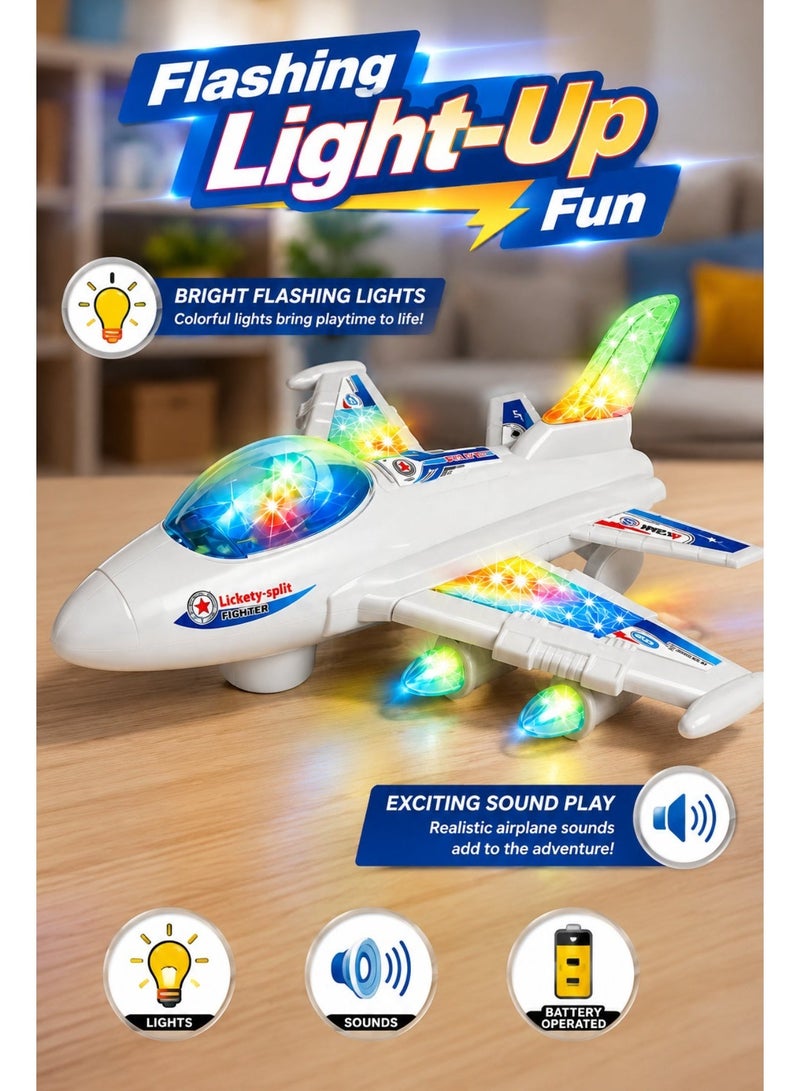 دي اي تي لعبة طائرة كهربائية بإضاءة وصوت، تصميم مقاتلة “Plane Fighter” مع عجلات للحركة الأرضية، 25 سم – أبيض/أزرق (هدية للأطفال) - Image 2