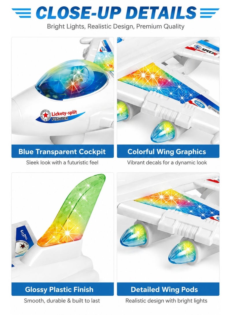 دي اي تي لعبة طائرة كهربائية بإضاءة وصوت، تصميم مقاتلة “Plane Fighter” مع عجلات للحركة الأرضية، 25 سم – أبيض/أزرق (هدية للأطفال) - Image 4