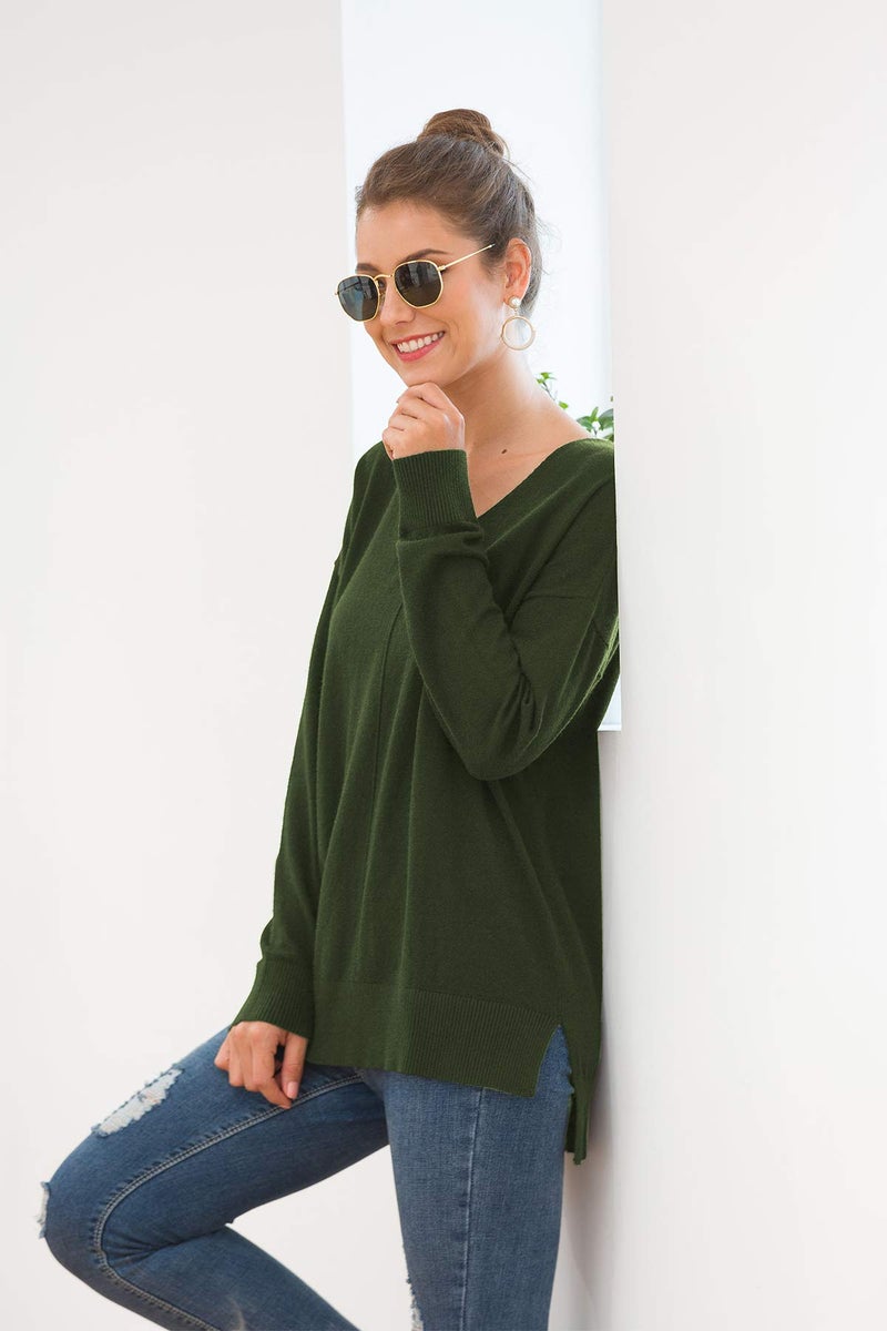 Jouica Womens Clothing Long Sleeve Tunic Fashion Sweater,Army Green,X-Large - Image 5