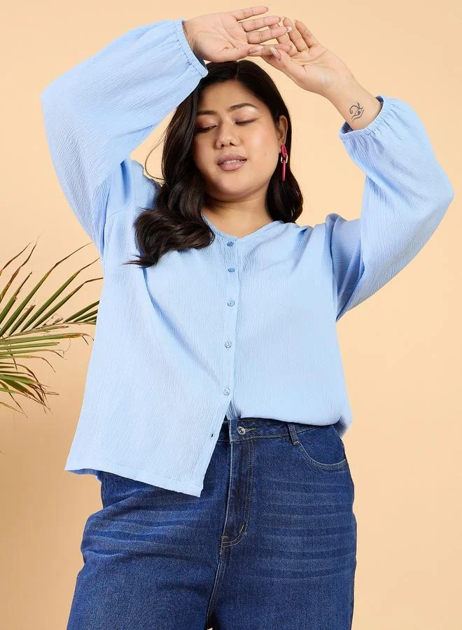 STREET 9 Plus Size V-Neck Balloon Sleeve Textured Top