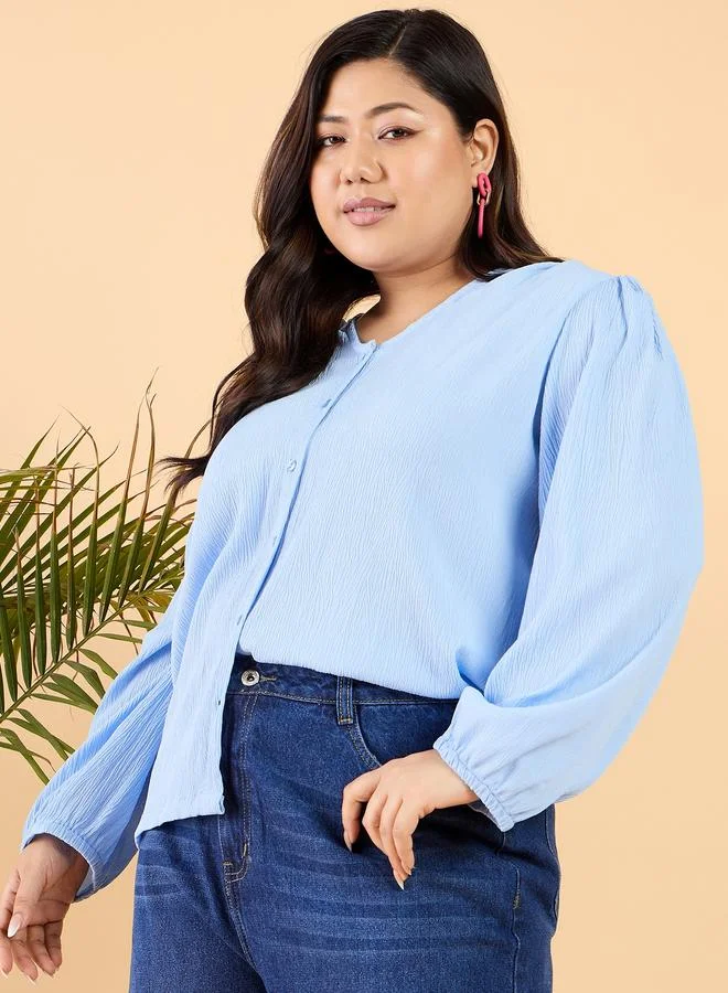 STREET 9 Plus Size V-Neck Balloon Sleeve Textured Top