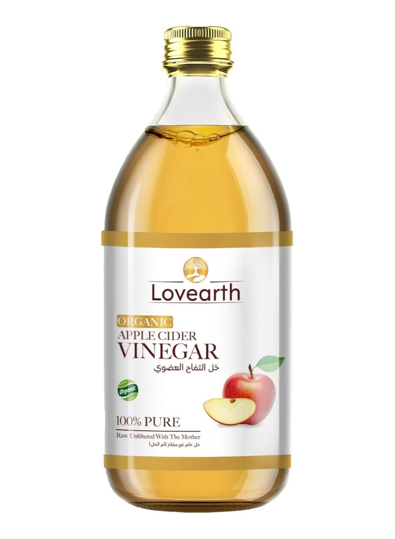 Lovearth Organic Apple Cider Vinegar with Mother 500ml | Raw, Unfiltered, Unpasteurised | Made from Organic Italian Apples | Gut-Friendly & Detox Support - Image 1