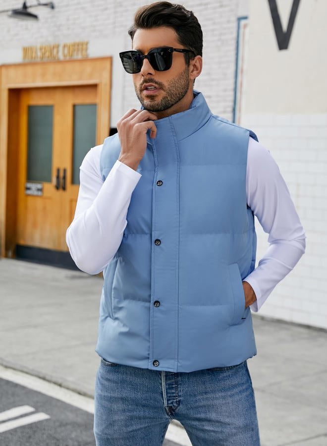 Flygo Mens Puffer Vest Winter Padded Vests Lightweight Stand Collar Sleeveless Jacket Outerwear, Blue, L - Image 2