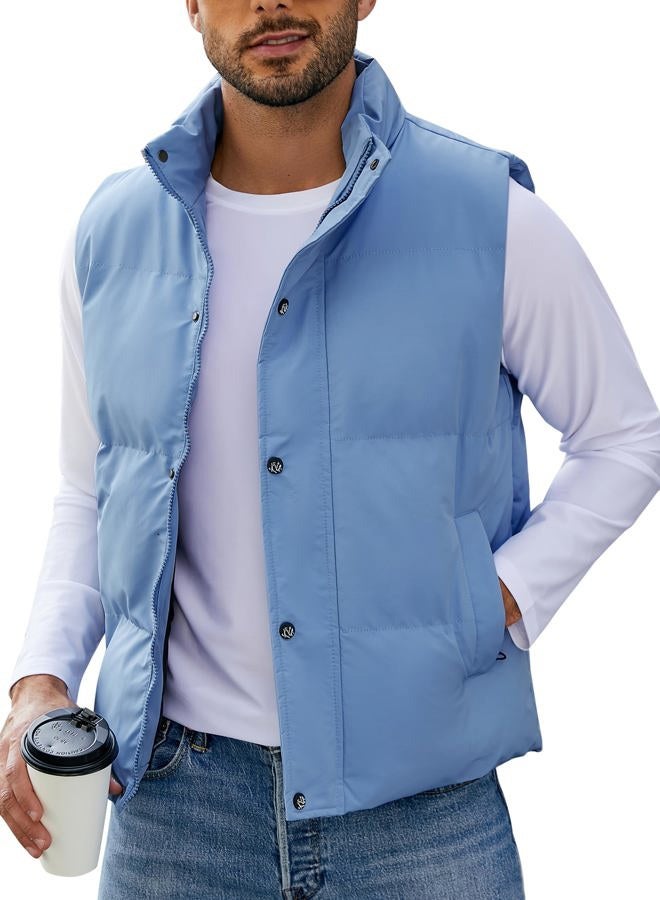 Flygo Mens Puffer Vest Winter Padded Vests Lightweight Stand Collar Sleeveless Jacket Outerwear, Blue, L - Image 1