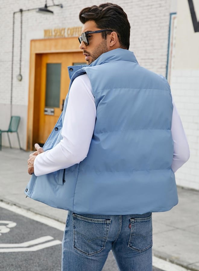 Flygo Mens Puffer Vest Winter Padded Vests Lightweight Stand Collar Sleeveless Jacket Outerwear, Blue, L - Image 5