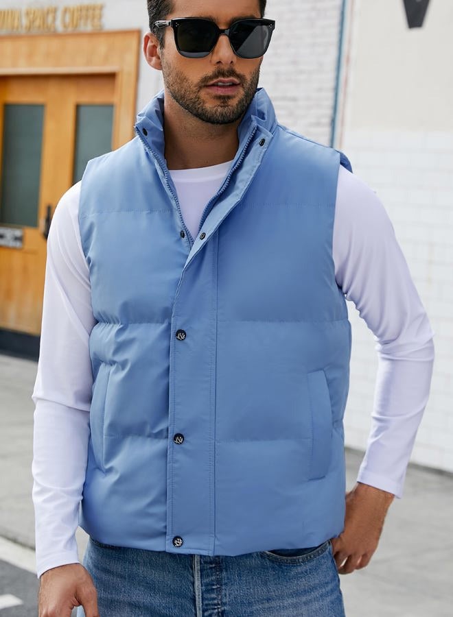 Flygo Mens Puffer Vest Winter Padded Vests Lightweight Stand Collar Sleeveless Jacket Outerwear, Blue, L - Image 3