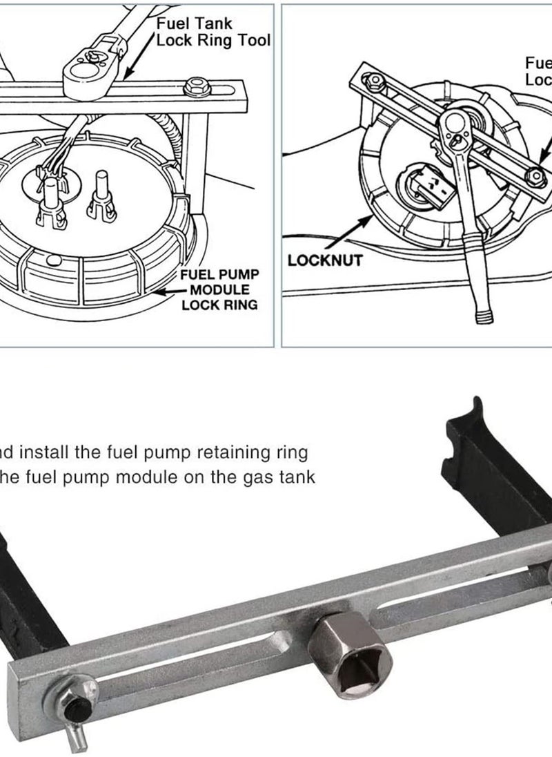 Fuel Pump Removal Tool, Universal Adjustable Fuel Pump Lock Ring Tool, 3/8 to 1/2 Wrench for Fuel Tank Lid Cover Removal, Convenient Fuel Pump Lid Tank Cover Wrench - Image 3