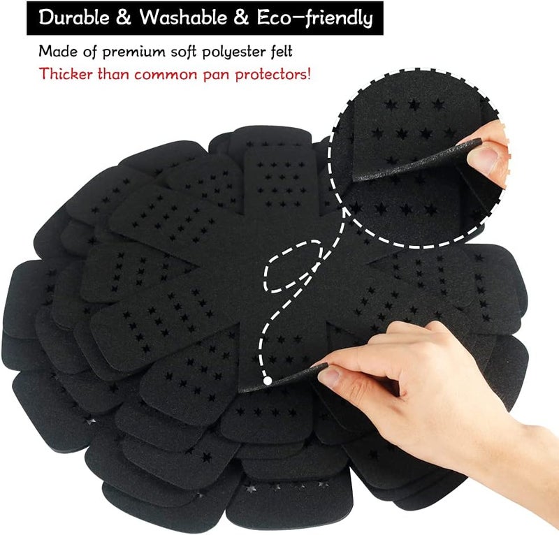 BYKITCHEN Pan Protector with Stars, Set of 12 and 3 Different Sizes, Black Pan Separators, Felt Pot Protectors for Stacking and Separating Your Cookware - Image 4