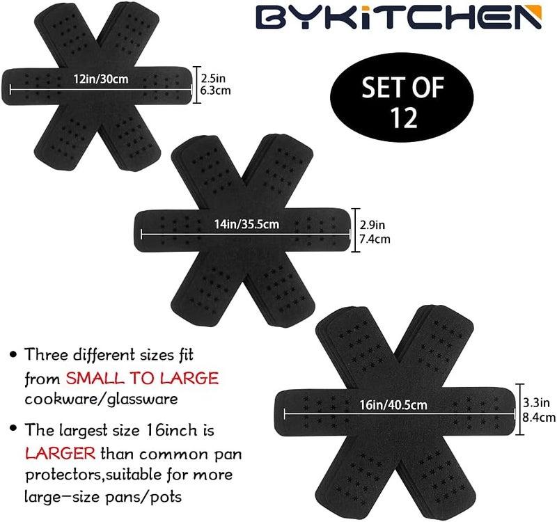 BYKITCHEN Pan Protector with Stars, Set of 12 and 3 Different Sizes, Black Pan Separators, Felt Pot Protectors for Stacking and Separating Your Cookware - Image 3