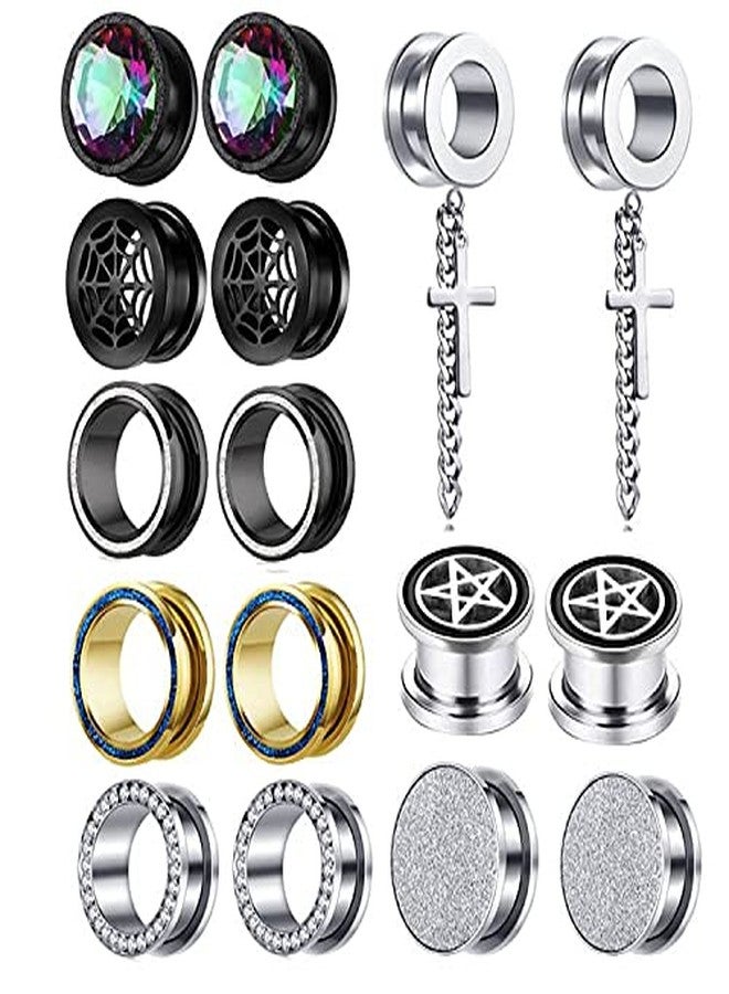 Suotarn 8 Pairs Ear Plug Tunnel Earrings Gauge Star Stretcher Piercing Body Stainless Steel Screw For Women Men 2g-16mm - Image 1