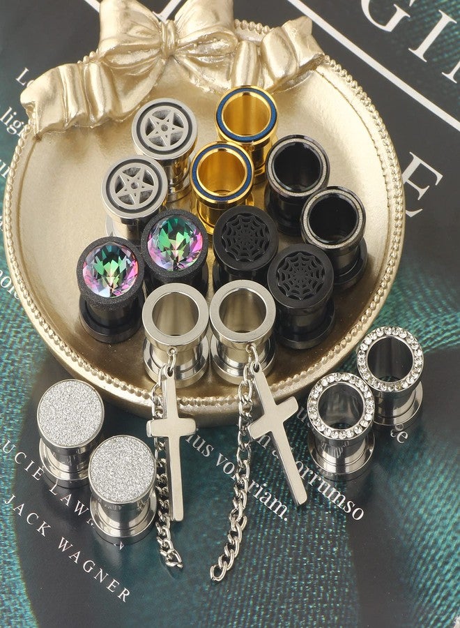 Suotarn 8 Pairs Ear Plug Tunnel Earrings Gauge Star Stretcher Piercing Body Stainless Steel Screw For Women Men 2g-16mm - Image 4