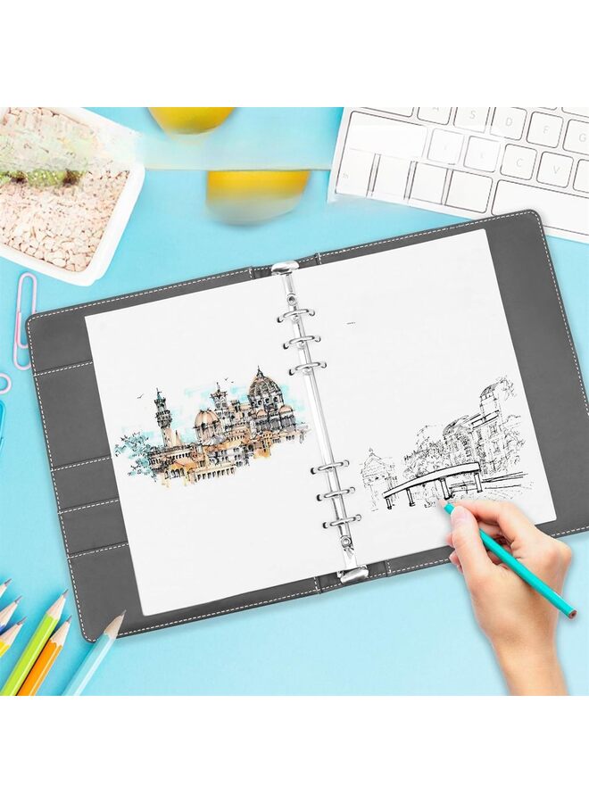 4 قطع من ورق A5 ذو 6 حلقات - 180 ورقة سميكة قابلة لإعادة التعبئة، 6 فتحات لإعادة تعبئة الطابعة، ملحقات لدفتر مخطط ومجلة (فارغ) - Image 2