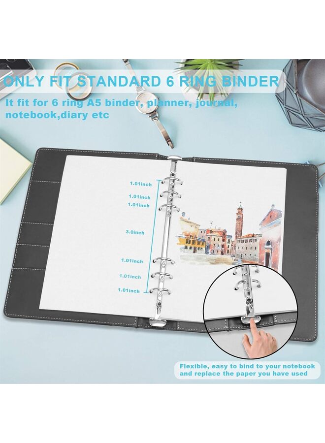 4 قطع من ورق A5 ذو 6 حلقات - 180 ورقة سميكة قابلة لإعادة التعبئة، 6 فتحات لإعادة تعبئة الطابعة، ملحقات لدفتر مخطط ومجلة (فارغ) - Image 5