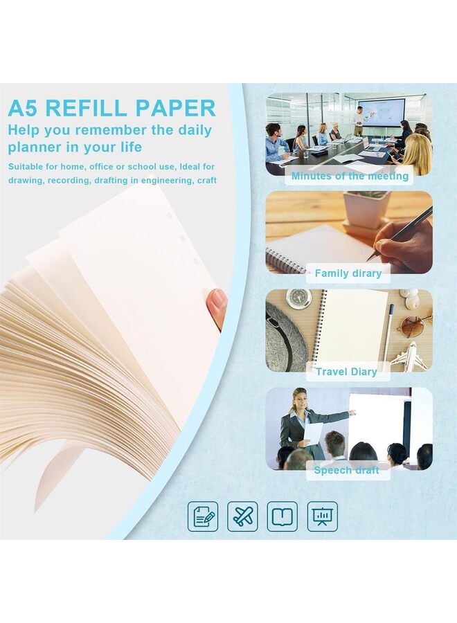 4 قطع من ورق A5 ذو 6 حلقات - 180 ورقة سميكة قابلة لإعادة التعبئة، 6 فتحات لإعادة تعبئة الطابعة، ملحقات لدفتر مخطط ومجلة (فارغ) - Image 4