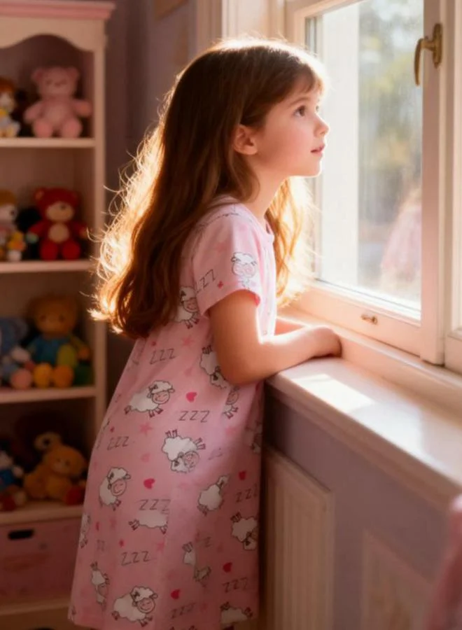 Take Two  Girls Pink Sheep Print Short Sleeve Nightdress for Women | Best Price UAE