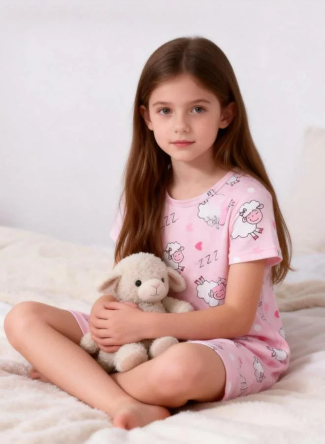 Take Two  Girls Pink Sheep Print Short Sleeve Nightdress for Women | Best Price UAE