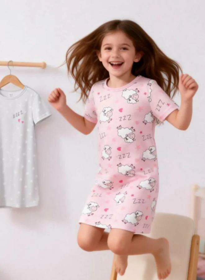 Take Two  Girls Pink Sheep Print Short Sleeve Nightdress for Women | Best Price UAE