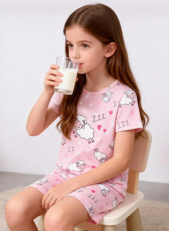 Take Two  Girls Pink Sheep Print Short Sleeve Nightdress for Women | Best Price UAE
