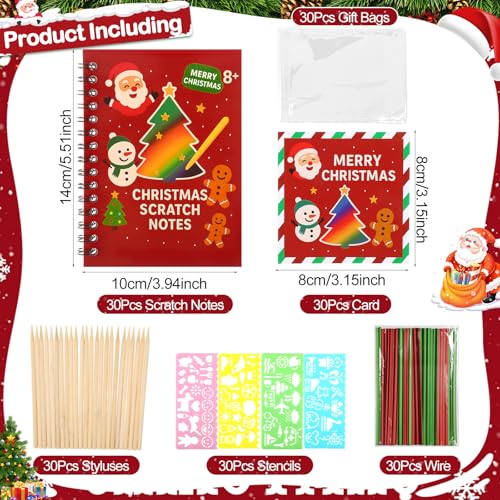 Feifeiya 30 Pack Christmas Scratch Art Party Favors for Kids Rainbow Notebook Birthday Goodie Bags Stuffers Kit Girls Boys Art Craft Pad for Christmas Gifts Classroom Prizes Teacher Supplies - Image 5