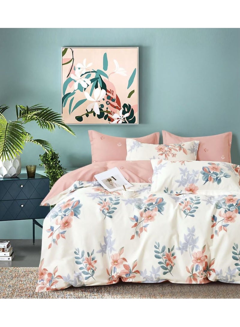 الرائد طقم غطاء لحاف فاخر مقاس كينج - طقم مفارش سرير مكون من 6 قطع مع ملاءة قطنية مقاس 200x200+25 سم، غطاء لحاف مقاس 220x240 سم، 4 أكياس وسائد 50x75 سم - طقم ملاءات سرير كينج عالي الجودة