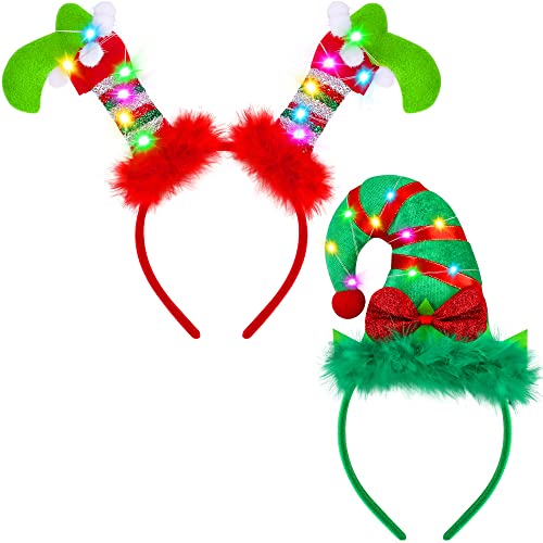 Fovths 2 Pack Christmas LED Headbands Xmas Headbands Light Up Costume Headwear Accessories Glowing Hair Hoop for Christmas - Image 1