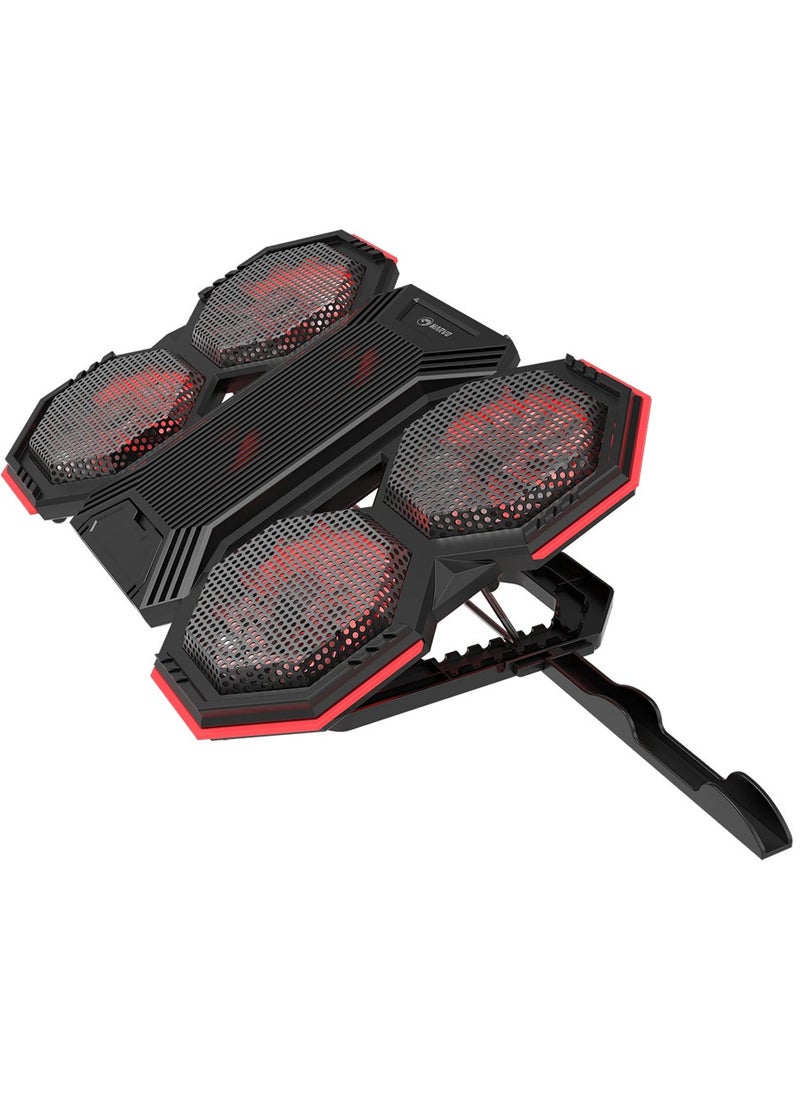 Marvo - laptop cooling fan, drone shape, supports up to 17.3 inches, LED lighting, Extra mobile phone Holder to Release the Table Space black, FN-41 - Image 1