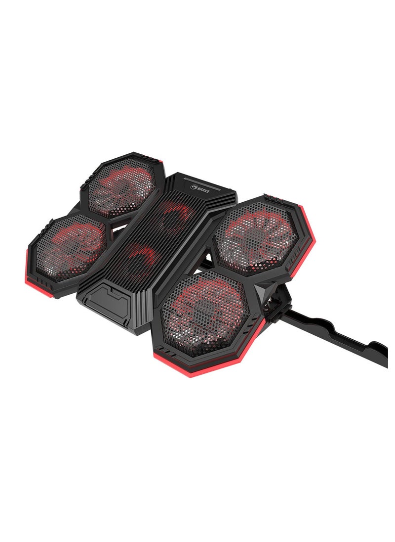Marvo - laptop cooling fan, drone shape, supports up to 17.3 inches, LED lighting, Extra mobile phone Holder to Release the Table Space black, FN-41 - Image 1