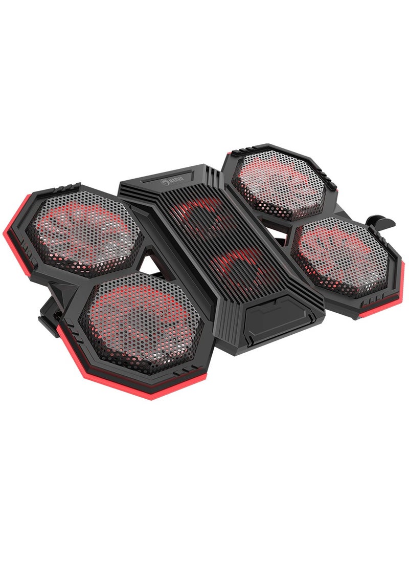 Marvo - laptop cooling fan, drone shape, supports up to 17.3 inches, LED lighting, Extra mobile phone Holder to Release the Table Space black, FN-41 - Image 1