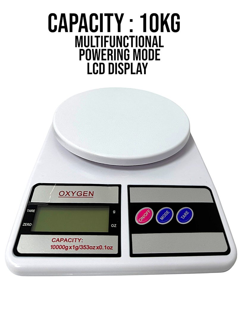 OXYGEN Kitchen Scale Household Food Diet Scale Stainless Steel Baking Balance Weighing Digital Scale with Large LCD Display Tare Function Battery Power High Precision for Dieting Cooking Weight Grams and Oz-10 Kg  - Image 3
