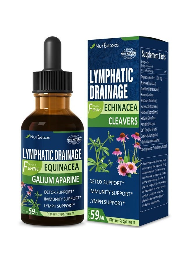 Nurbetoxa Cleavers Lymphatic Drainage Drops for Lymph System Detox Cleanse, Lymphedema Support Supplement Formula w/Echinacea, Cat's Claw, Red Clover Extract Tincture, Use with Lymph Massage Tool. 2oz - Image 1