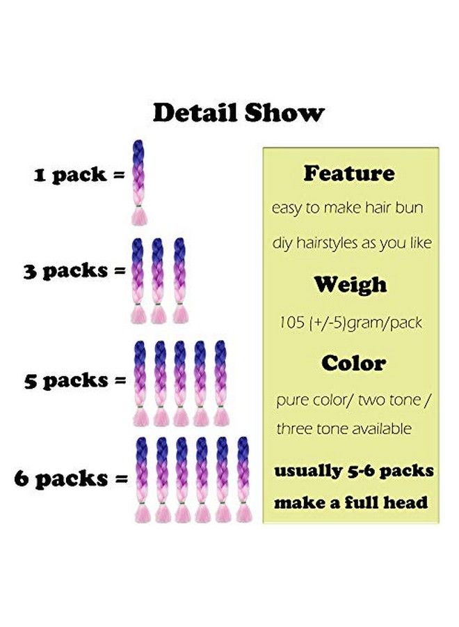 S-noilite 24 Inch Ombre Jumbo Braiding Hair Extensions Jumbo Braid Hair Ombre Long Jumbo Braids For Box Twist Braid Hair High Temperature Fiber 3 Tone Colored ( 3 Bundles Dark Pink to Lake Blue ) - Image 3