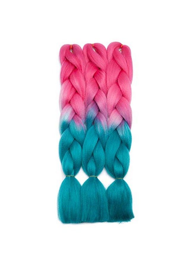 S-noilite 24 Inch Ombre Jumbo Braiding Hair Extensions Jumbo Braid Hair Ombre Long Jumbo Braids For Box Twist Braid Hair High Temperature Fiber 3 Tone Colored ( 3 Bundles Dark Pink to Lake Blue ) - Image 5