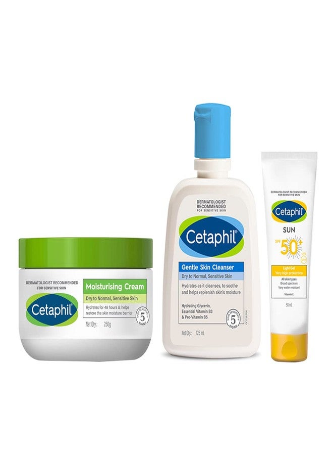 GALDERMA غالبدرما سيتافيل منظف البشرة الجافة، 125 مل + كريم مرطب، 250 جرام وكريم واقي من الشمس، 50 مل - Image 1