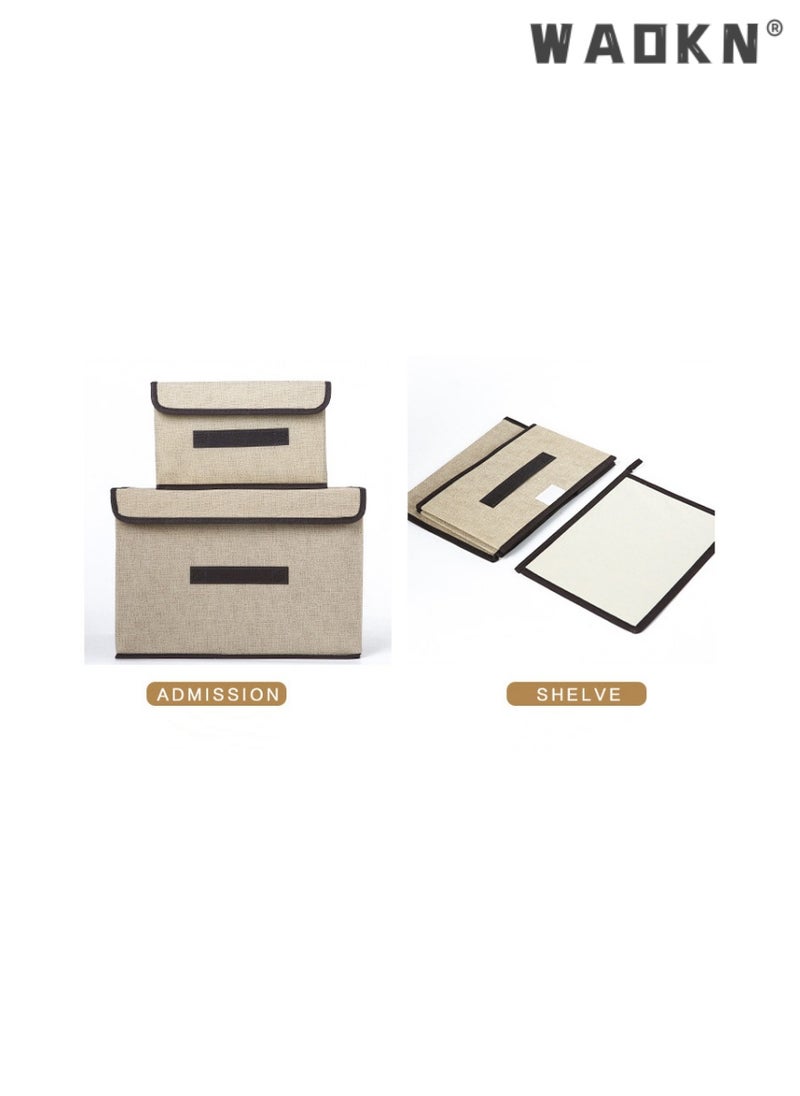 WAOKN 2 PCS Small Large Size Fabric Storage Boxes,Closet Storage Organizers for Clothes，Wardrobe Storage Bins with Lids Washable Large  Capacity Storage Boxes for Organizing Wardrobe Beige  - Image 4