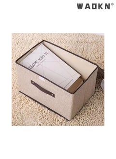 WAOKN 2 PCS Small Large Size Fabric Storage Boxes,Closet Storage Organizers for Clothes，Wardrobe Storage Bins with Lids Washable Large  Capacity Storage Boxes for Organizing Wardrobe Beige  - Image 2