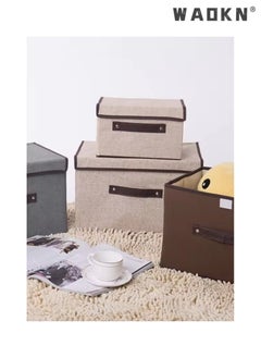 WAOKN 2 PCS Small Large Size Fabric Storage Boxes,Closet Storage Organizers for Clothes，Wardrobe Storage Bins with Lids Washable Large  Capacity Storage Boxes for Organizing Wardrobe Beige  - Image 5